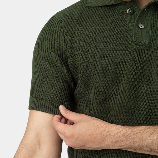 Knitted Polo Shirt Olive Green