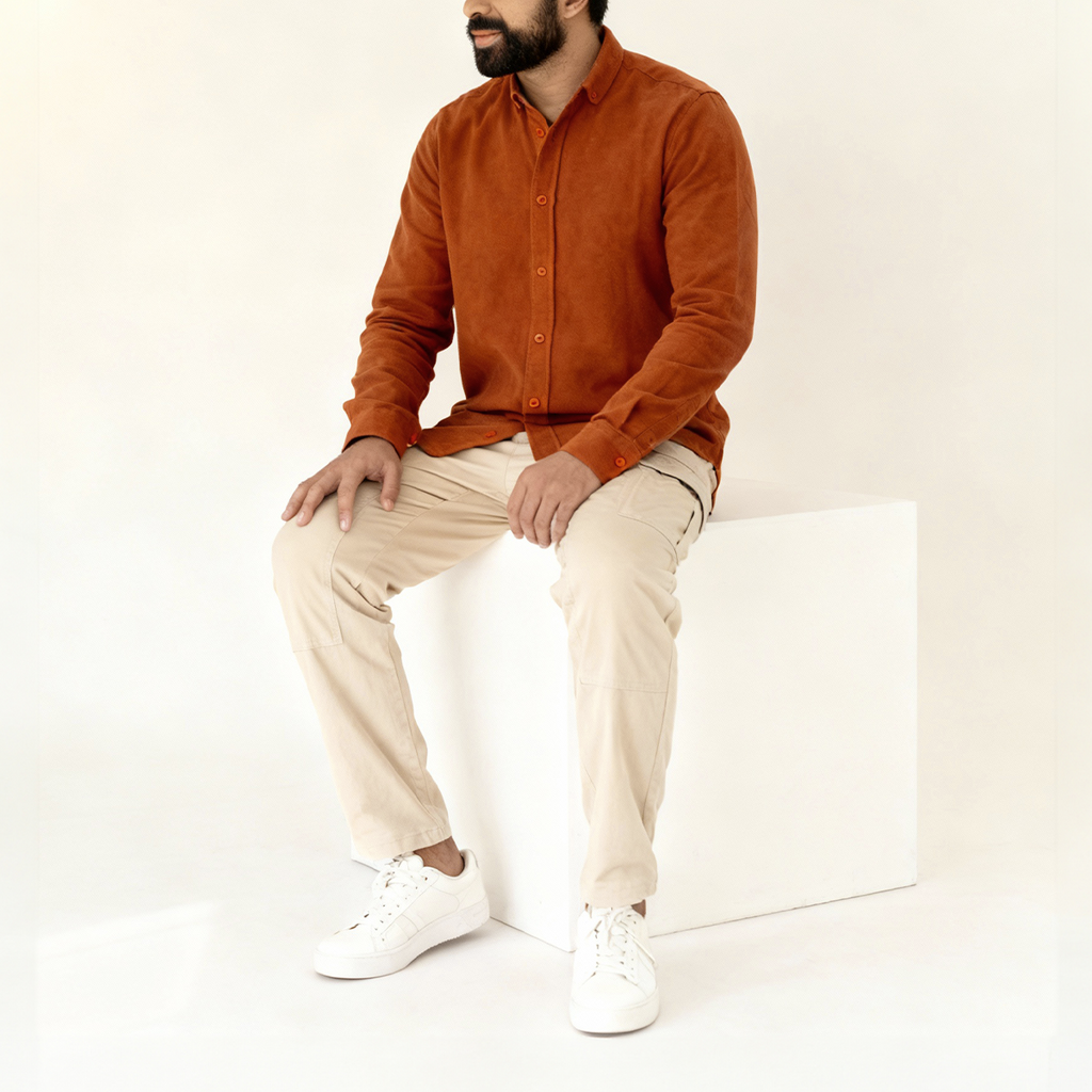 Plain Wool Shirt Terracotta