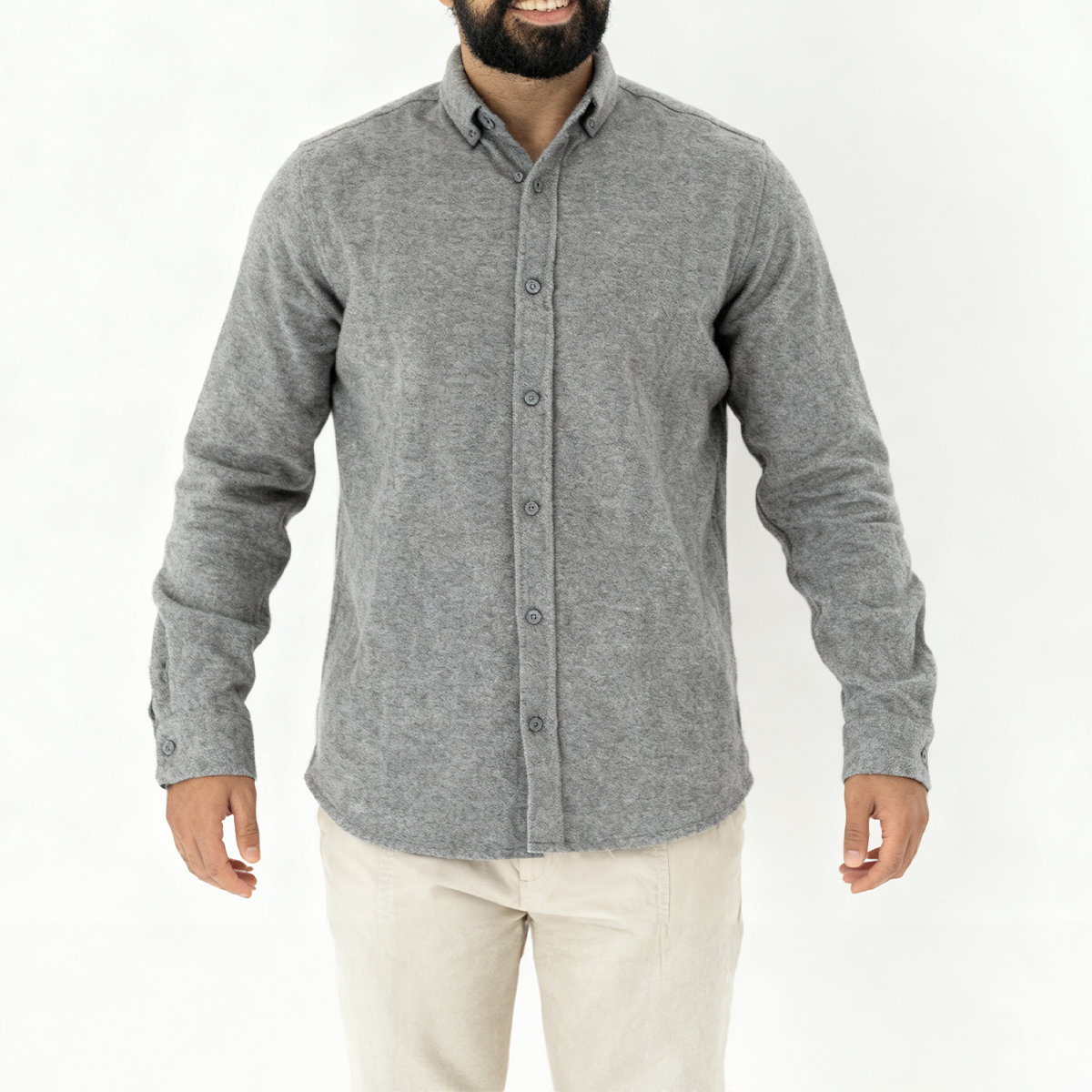 Plain Wool Shirt Iron Grey