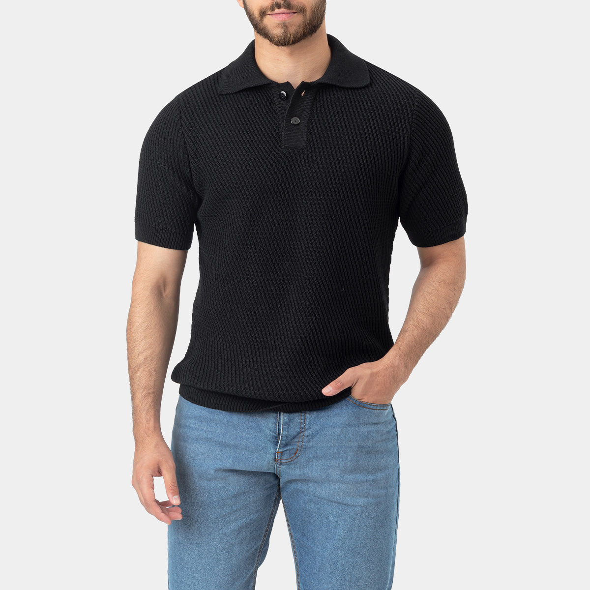 Knitted Polo Shirt Black Main image