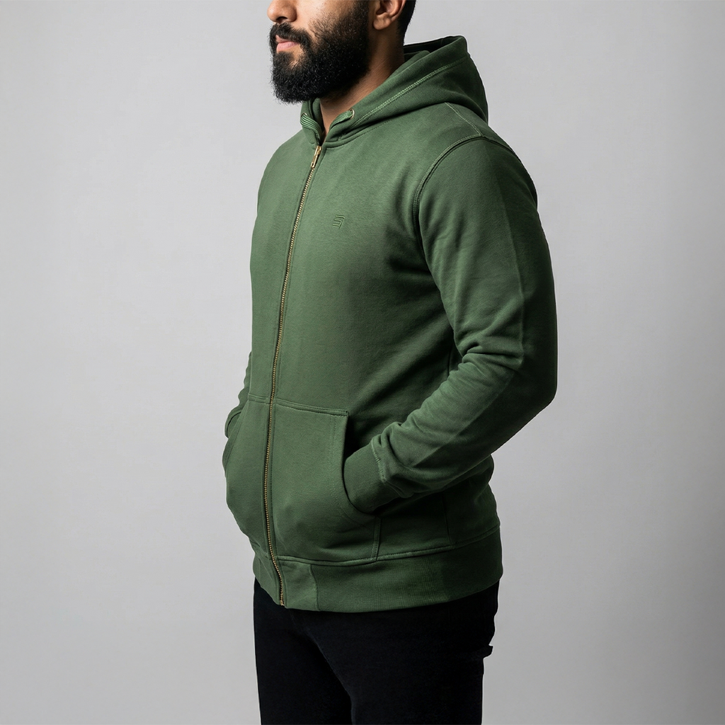 High Neck Melton Zipper Dark Olive