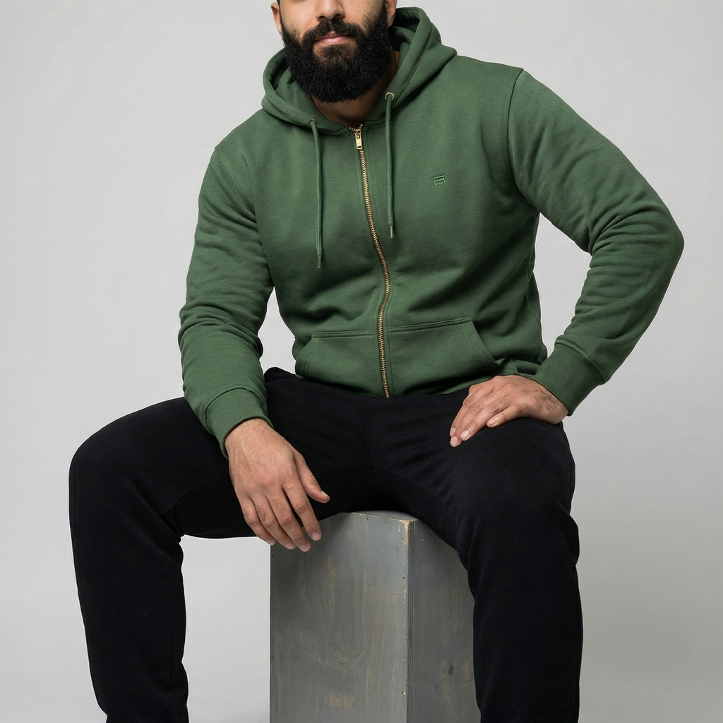 High Neck Melton Zipper Dark Olive