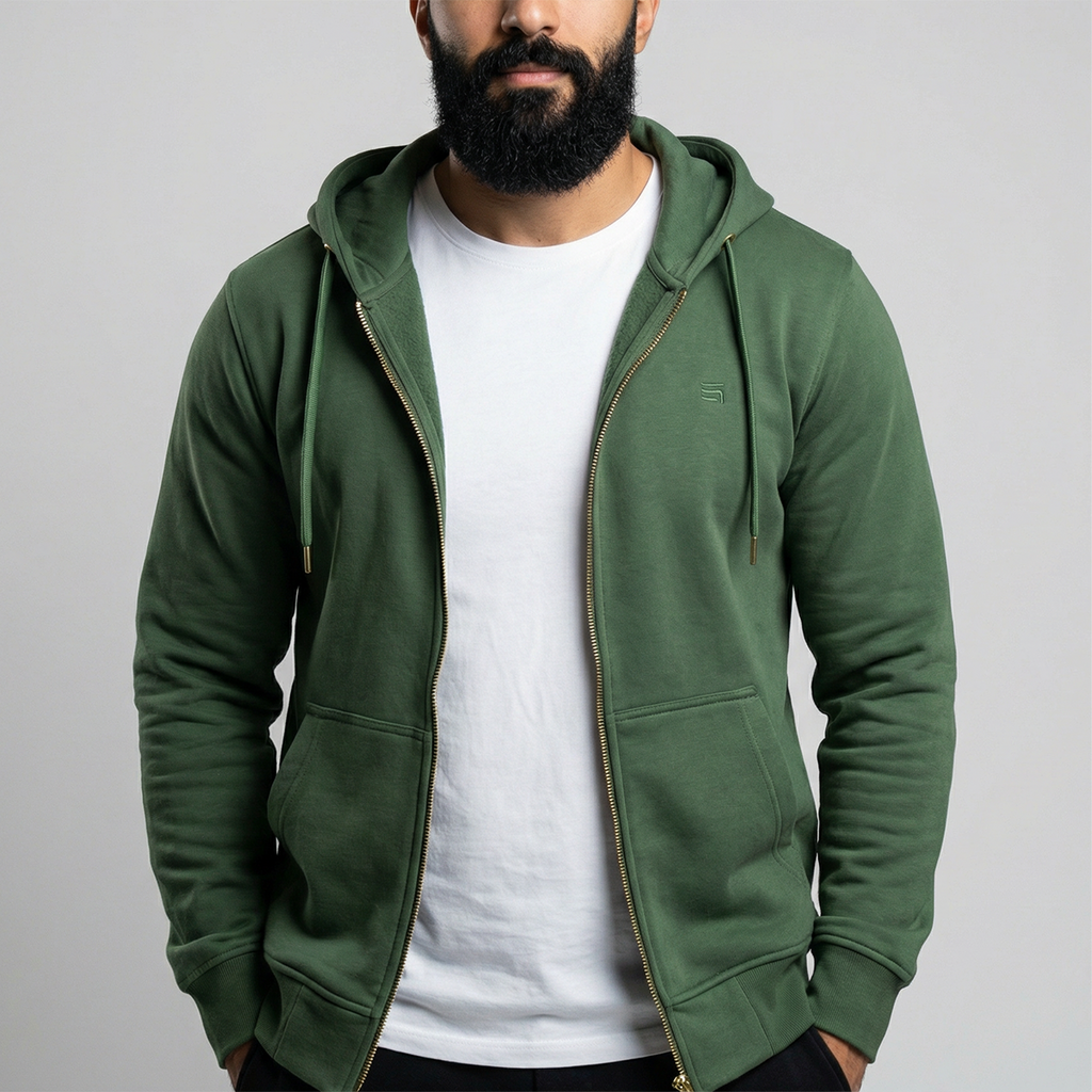 High Neck Melton Zipper Dark Olive