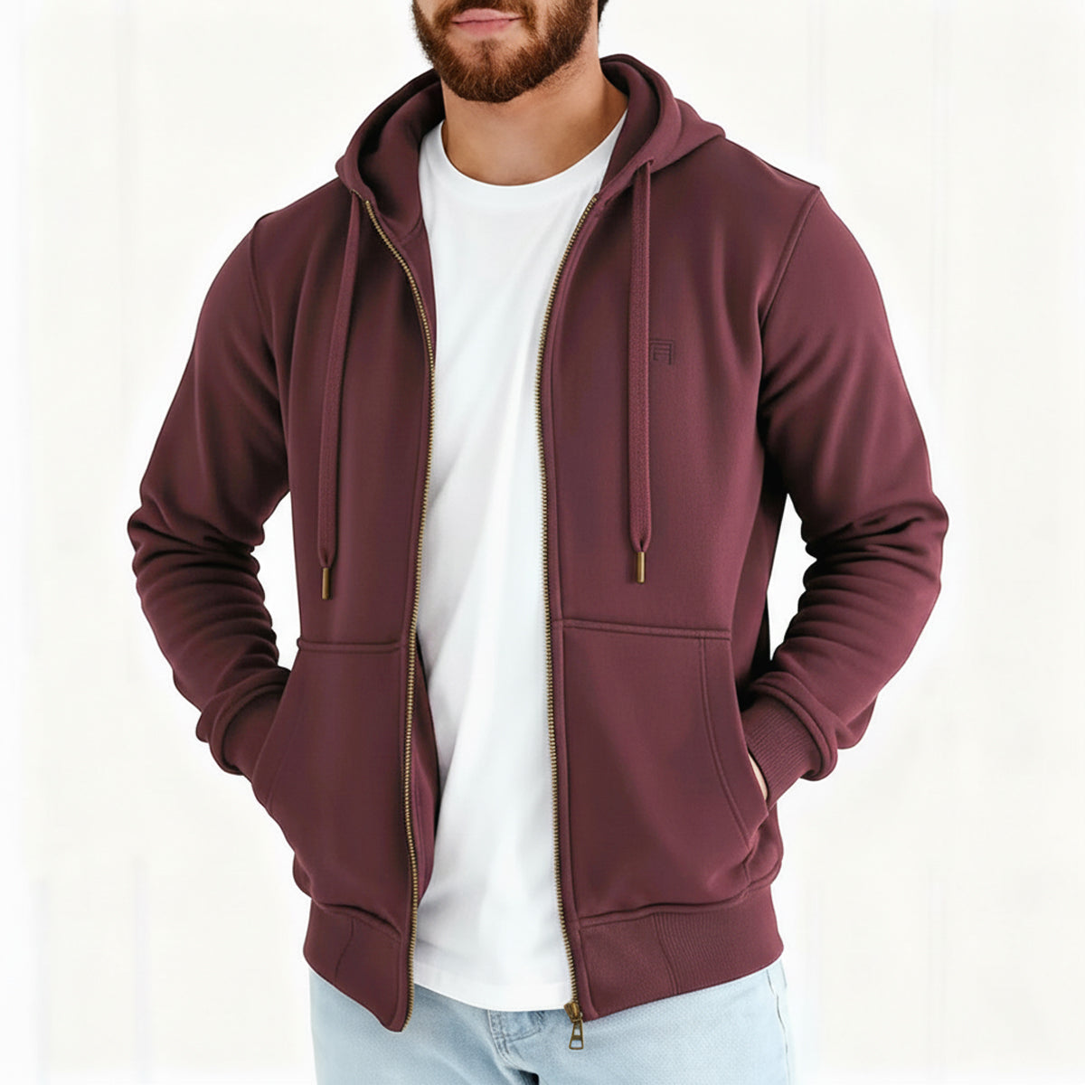 High Neck Melton Zipper Burgundy Main image