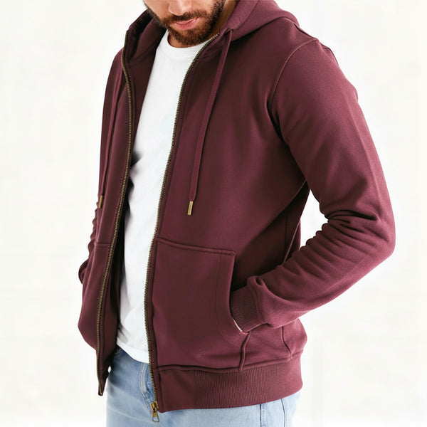 High Neck Melton Zipper Burgundy