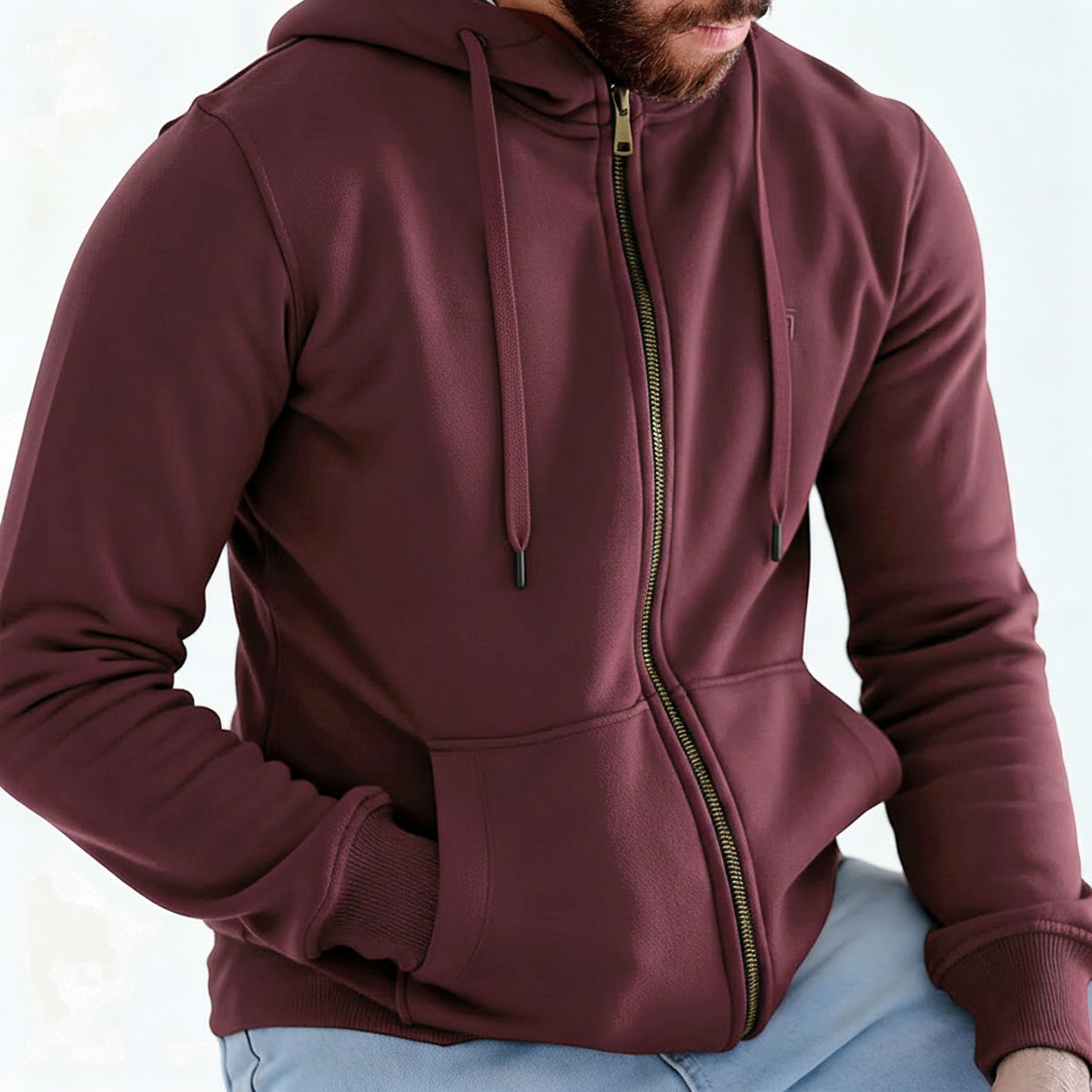 High Neck Melton Zipper Burgundy Secondary image
