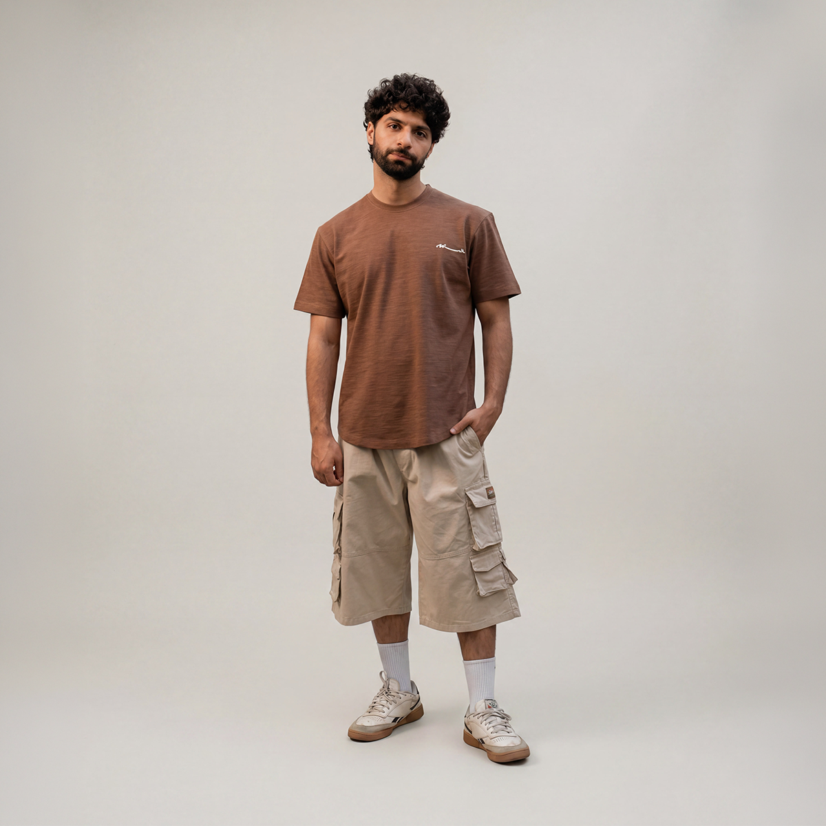 Curved Slub Tee Brown