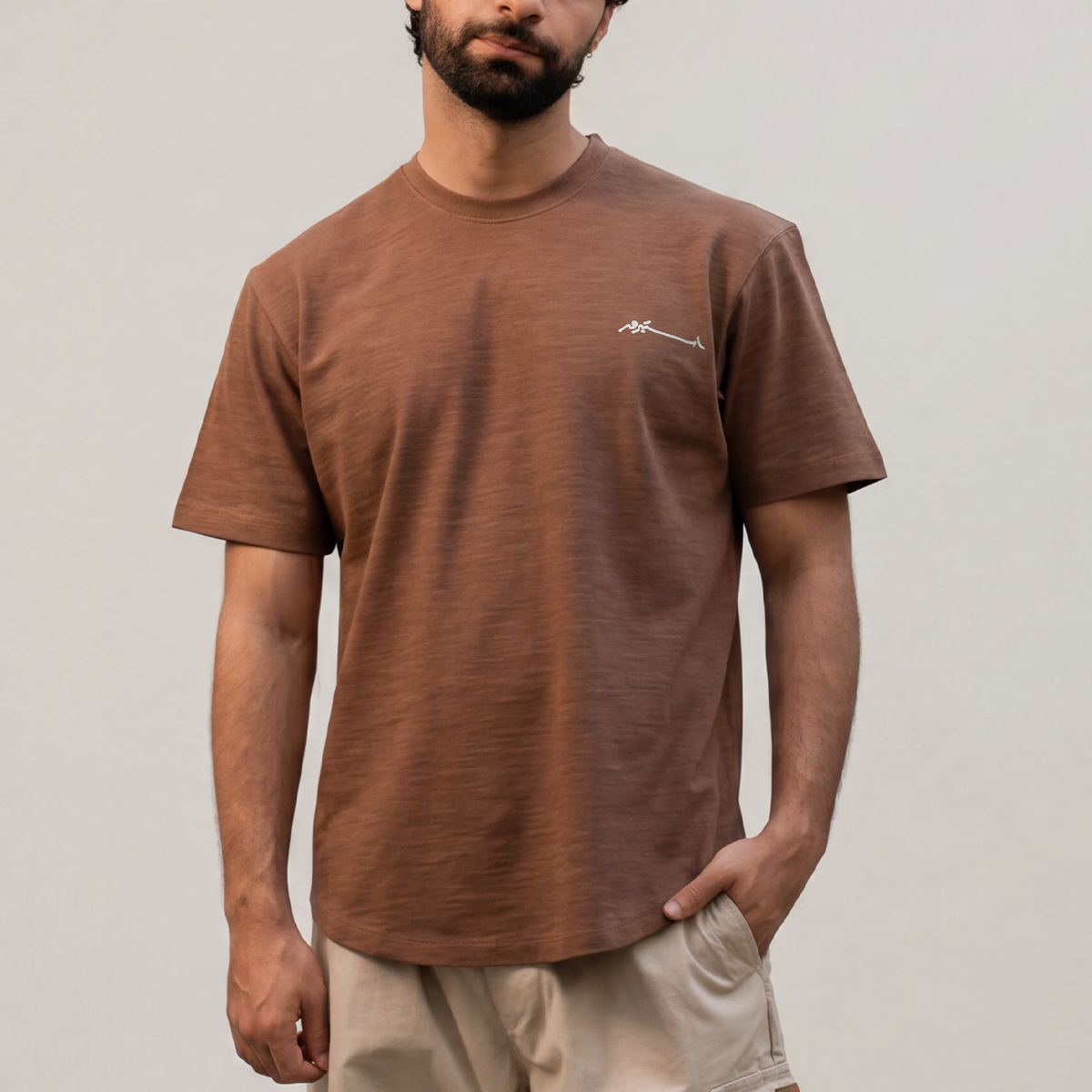Curved Slub Tee Brown