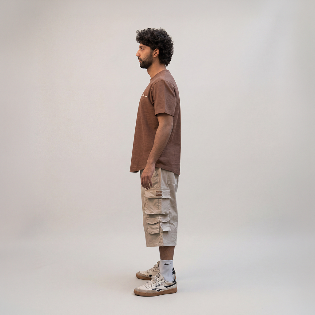 Curved Slub Tee Brown