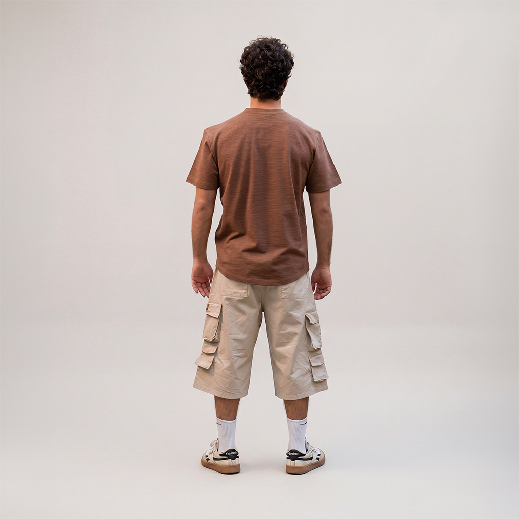 Curved Slub Tee Brown