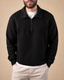 Stabraq Black Quarter Zipper, upper-body view cropped to the lower face on a beige studio background