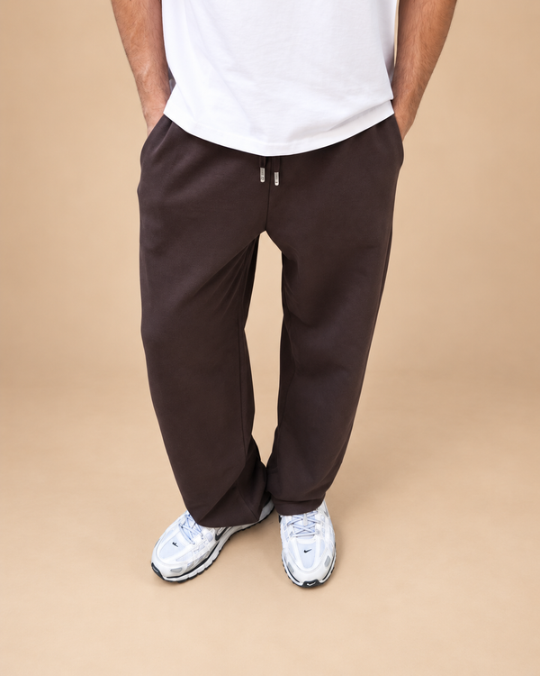 Wide-Leg Sweatpants Brown - lower-body top-angle view in beige studio