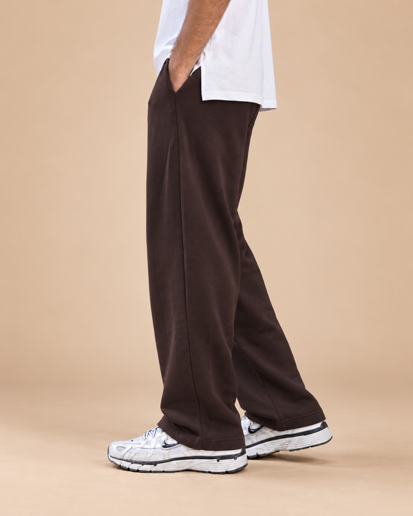 Wide-Leg Sweatpants Brown - lower-body side view in beige studio