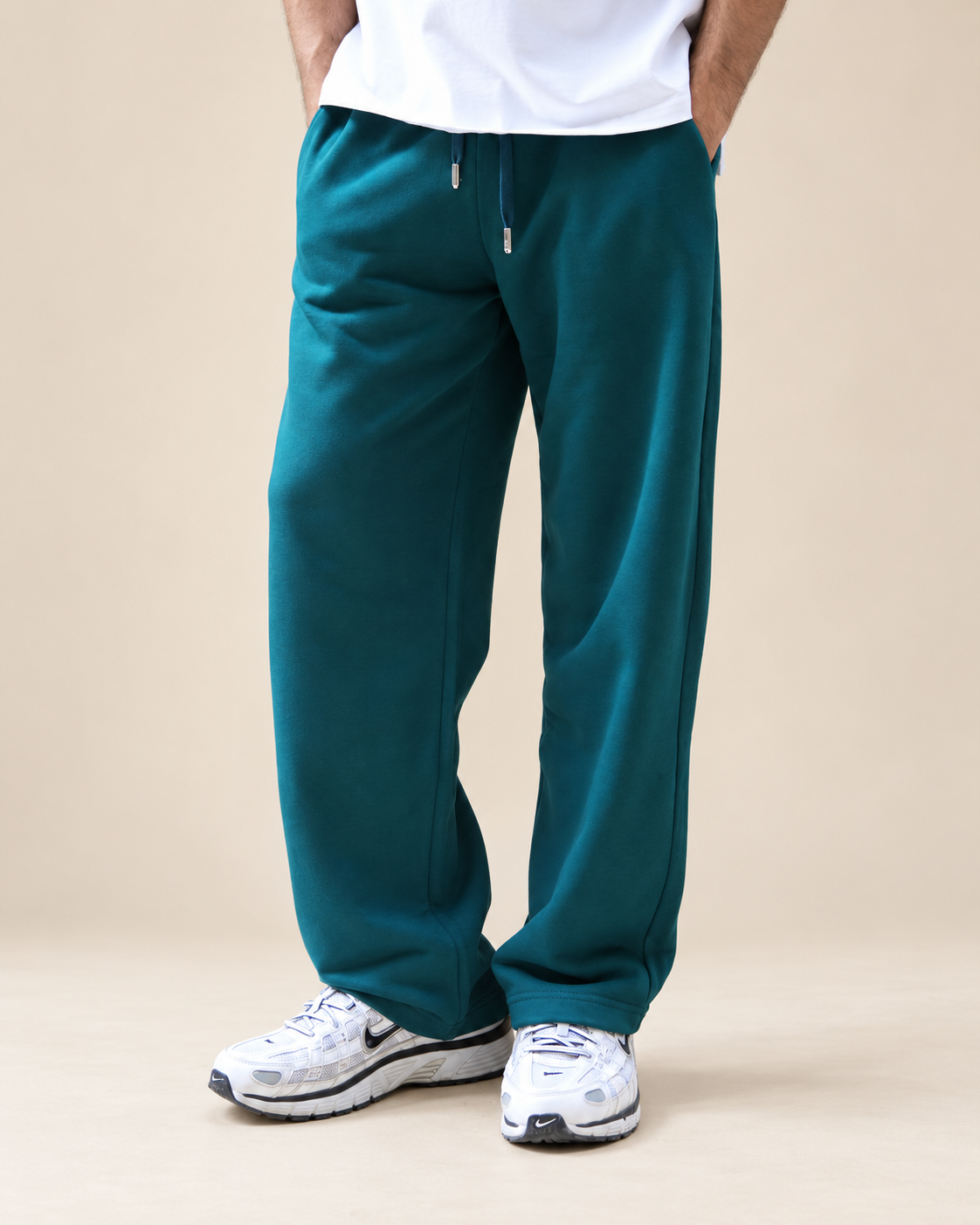 Wide-Leg Sweatpants Deep Teal - lower-body front view in beige studio Main image