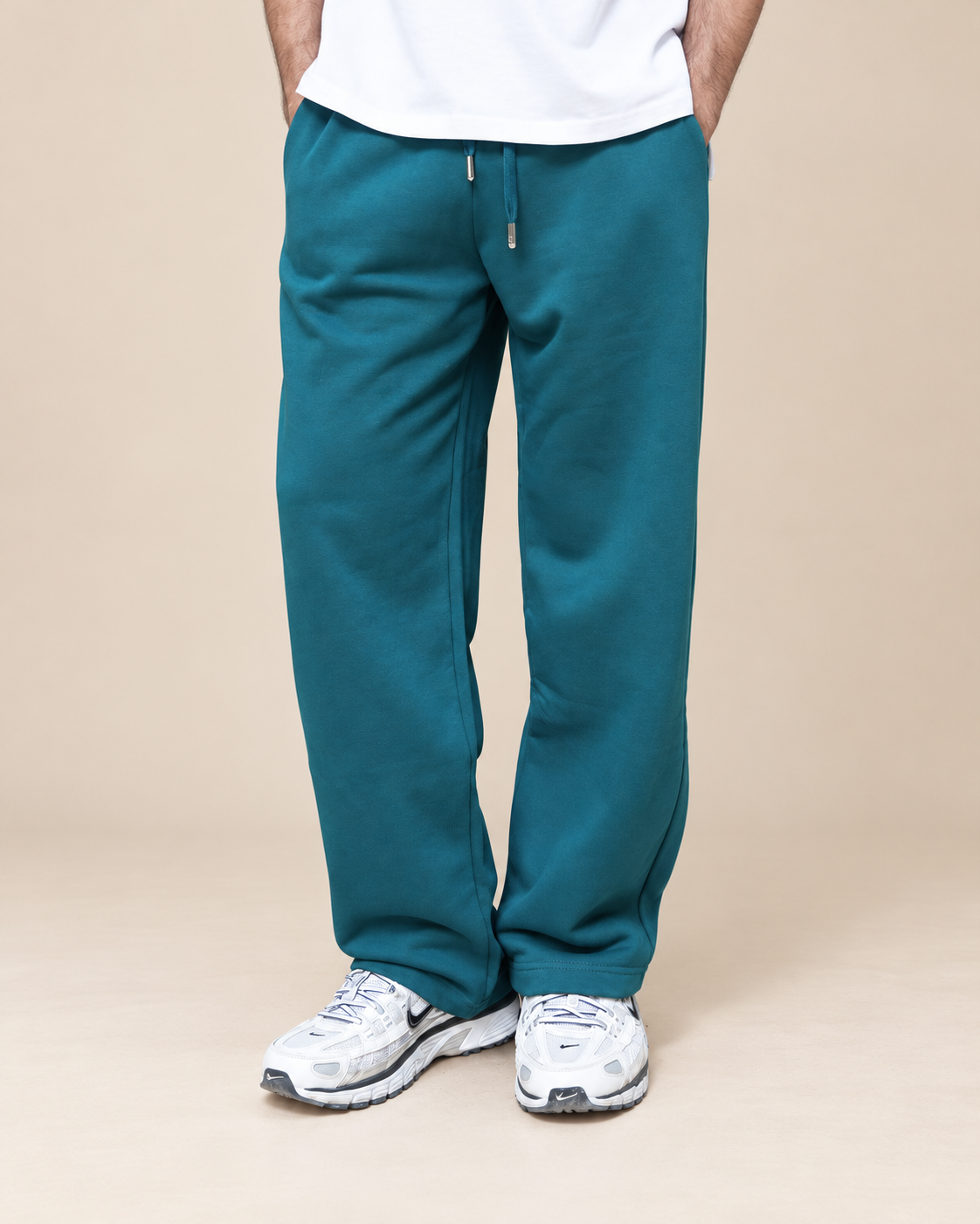 Wide-Leg Sweatpants Deep Teal - lower-body alternate front view in beige studio
